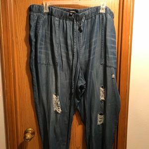 Denim Distressed Capri Joggers